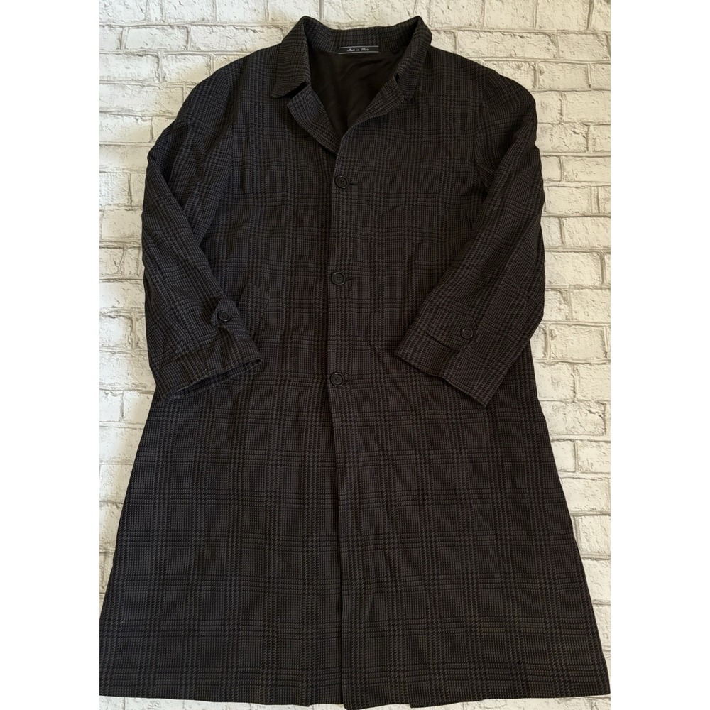 Joseph Abboud Mens Plaid Virgin Wool Full Up Trench Coat/Overcoat Italy  Size 52